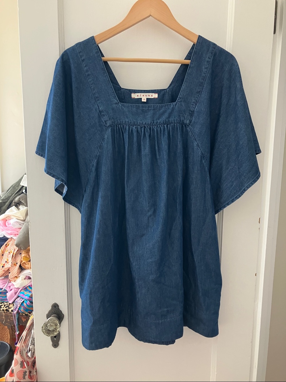 Xirena Blue Denim Square-Neck Peasant Top/Tunic - Picture 4 of 4